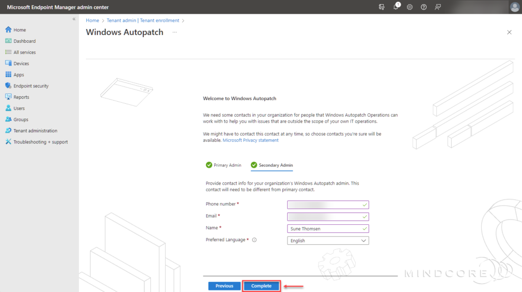 Windows Autopatch Tenant enrollment.