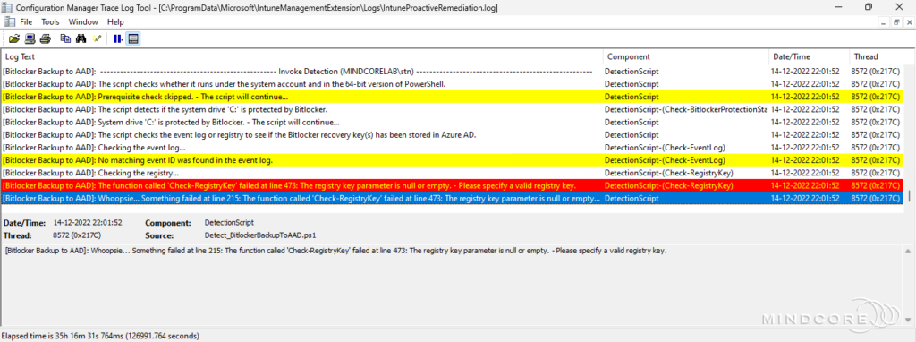 Migrate Bitlocker recovery key(s) to Azure AD - Log output.
