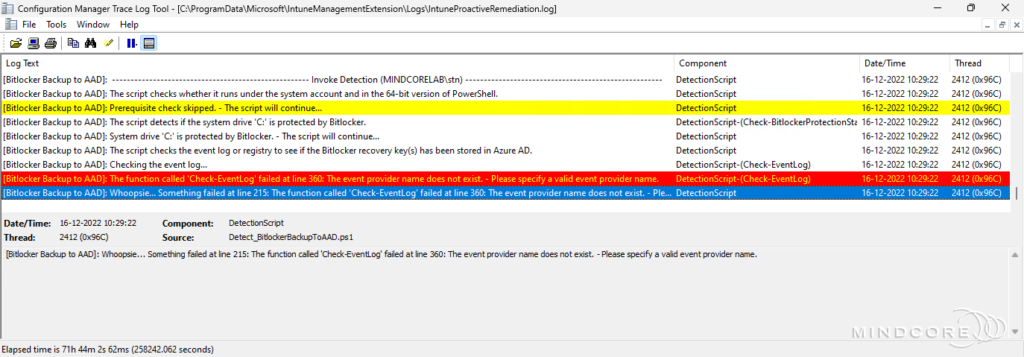 Migrate Bitlocker recovery key(s) to Azure AD - Log output.