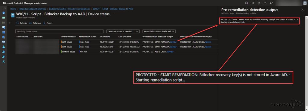 Migrate Bitlocker recovery key(s) to Azure AD - Script output.