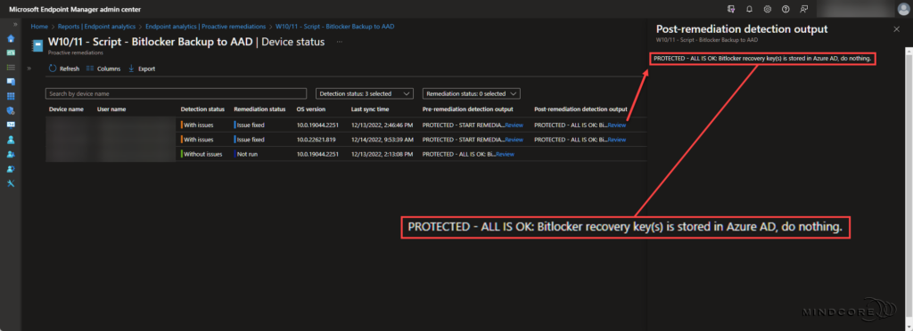 Migrate Bitlocker recovery key(s) to Azure AD - Script output.