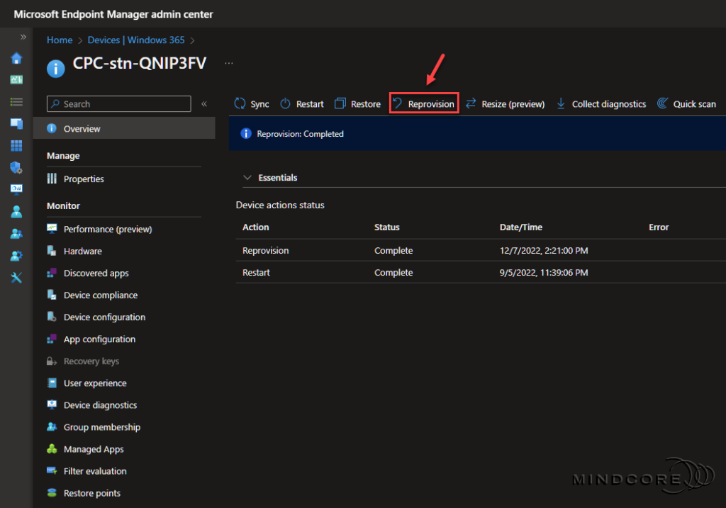 Reprovision the Cloud PC.