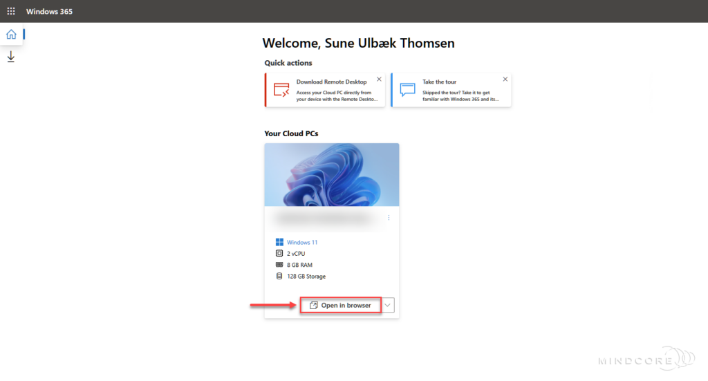 Windows 365 SSO Experience (Web Portal).