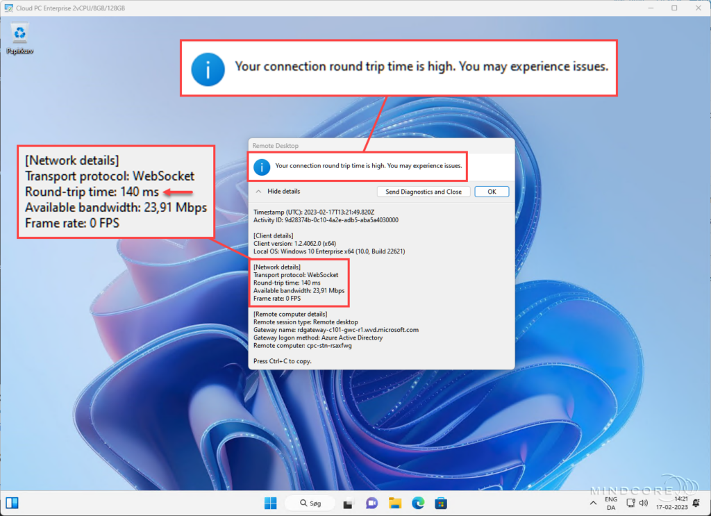 Windows 365 - Round-trip time (RTT)