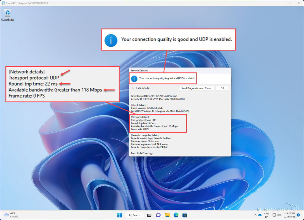 Windows 365 - RDP Shortpath scenarios RTT and bandwidth