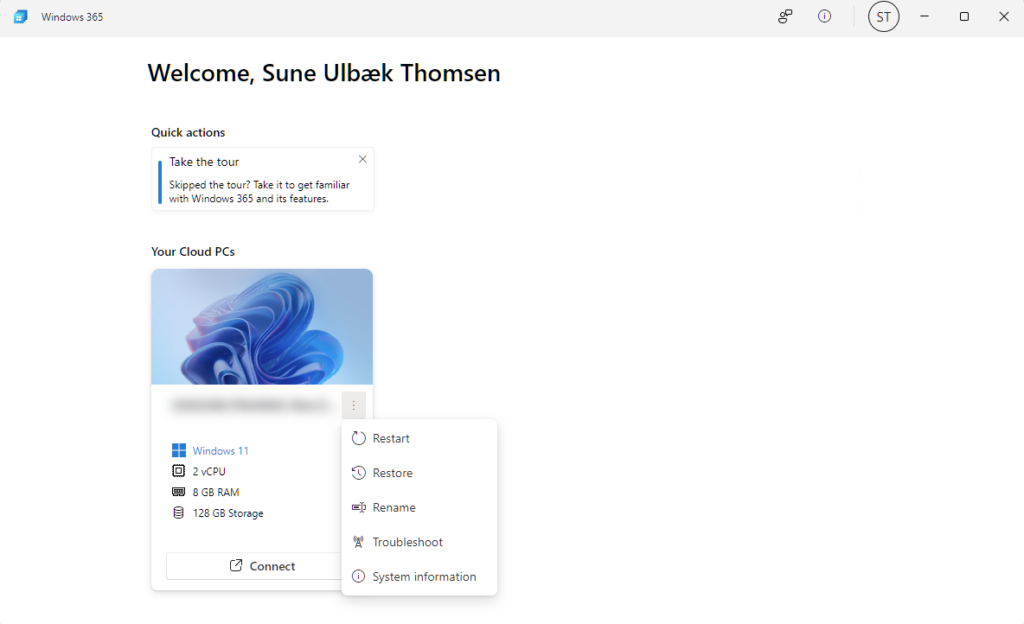 Windows 365 app - User Actions