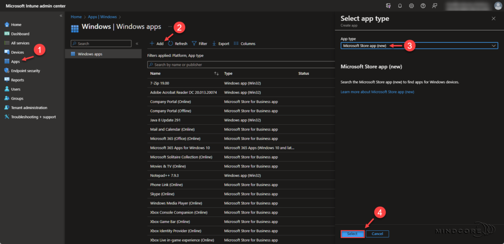 Microsoft Intune - Windows 365 app deployment.