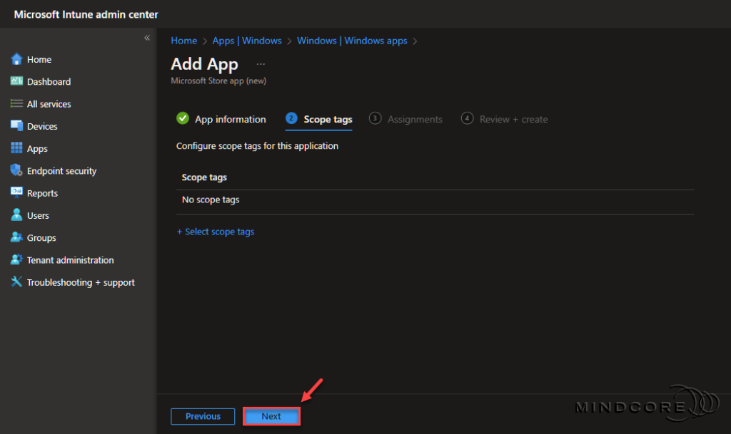 Microsoft Intune - Windows 365 app deployment.