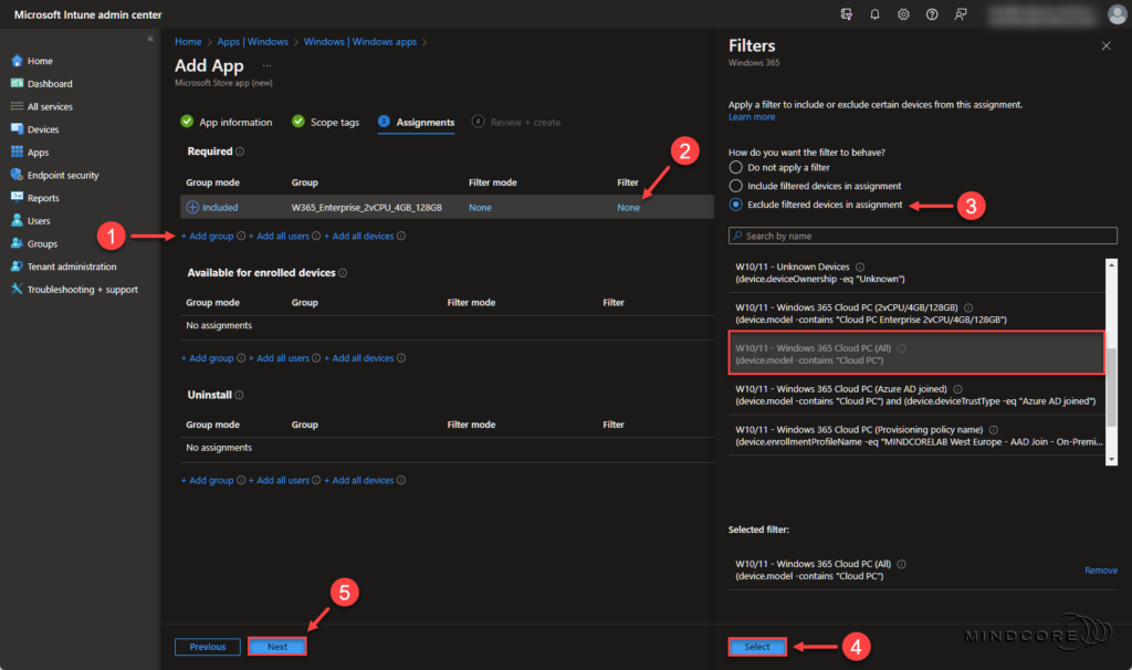 Microsoft Intune - Windows 365 app deployment.