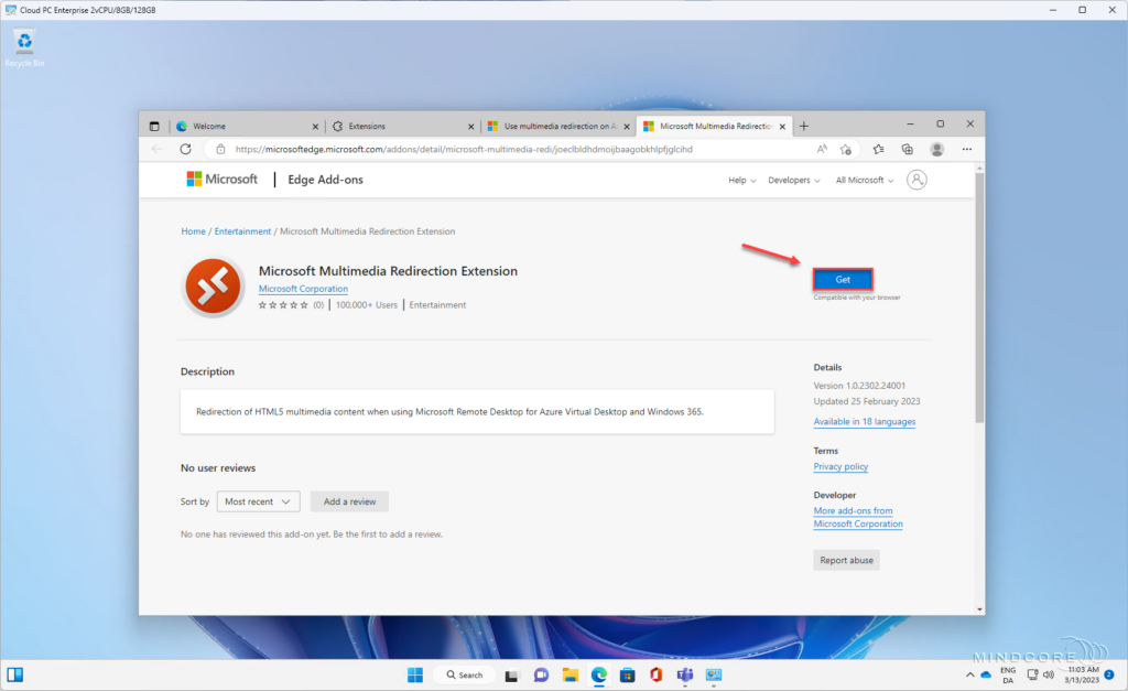 Windows 365 - Installed Extensions